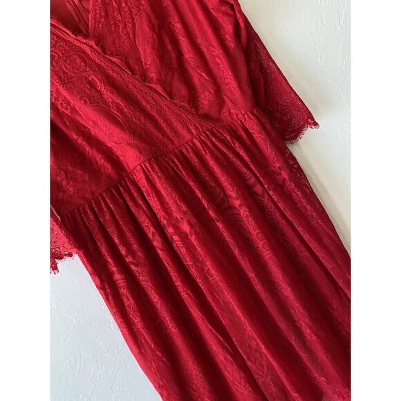 Lane Bryant 18 Red Lace Surplice Sheath Dress 3/4 Sleeves Plus V-Neck Elegant - Picture 7 of 11